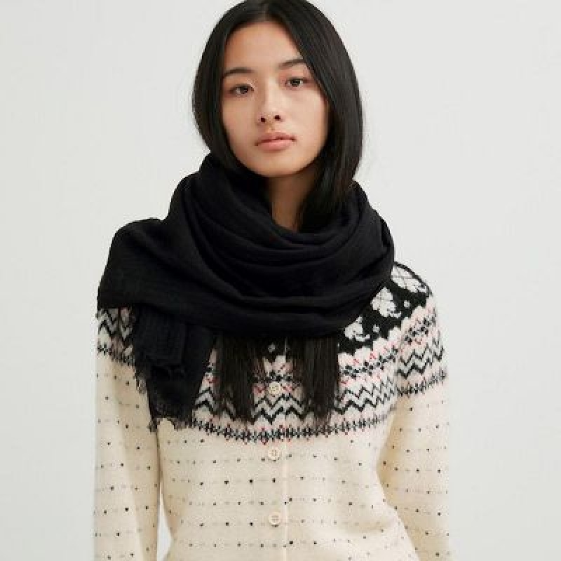Women Uniqlo Cashmere Stole Scarves Black | 5634671