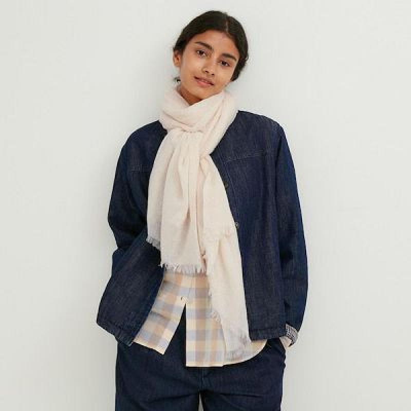 Women Uniqlo Cashmere Stole Scarves White | 2128289