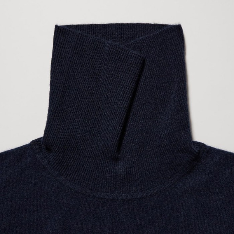 Women Uniqlo Cashmere Turtleneck Long-sleeve Sweaters Navy | 1286979