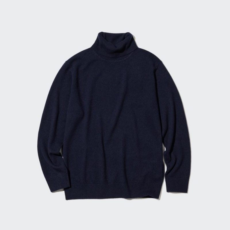Women Uniqlo Cashmere Turtleneck Long-sleeve Sweaters Navy | 1286979