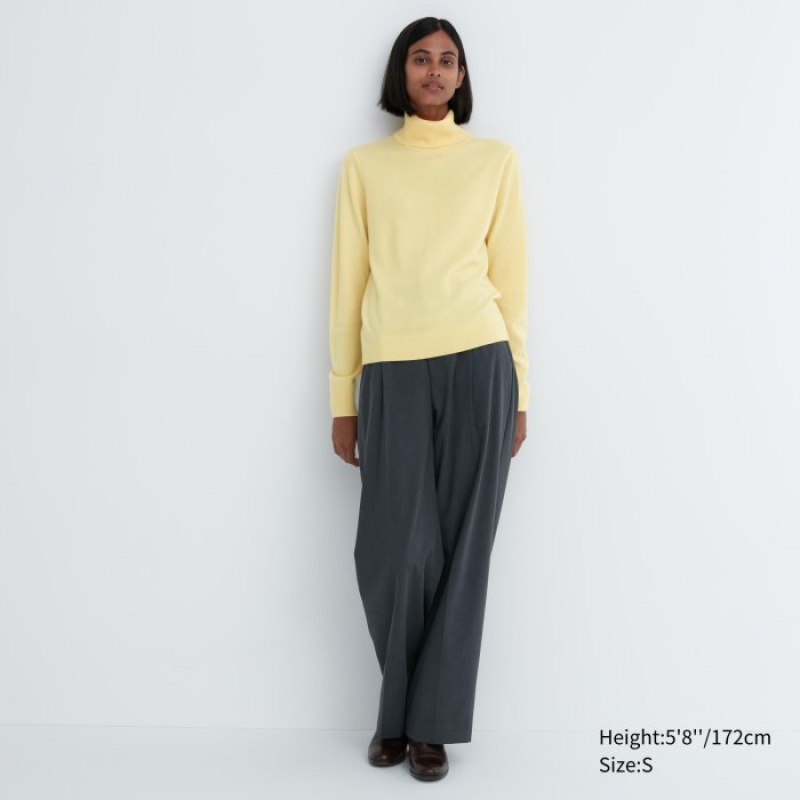 Women Uniqlo Cashmere Turtleneck Sweaters Yellow | 2766884