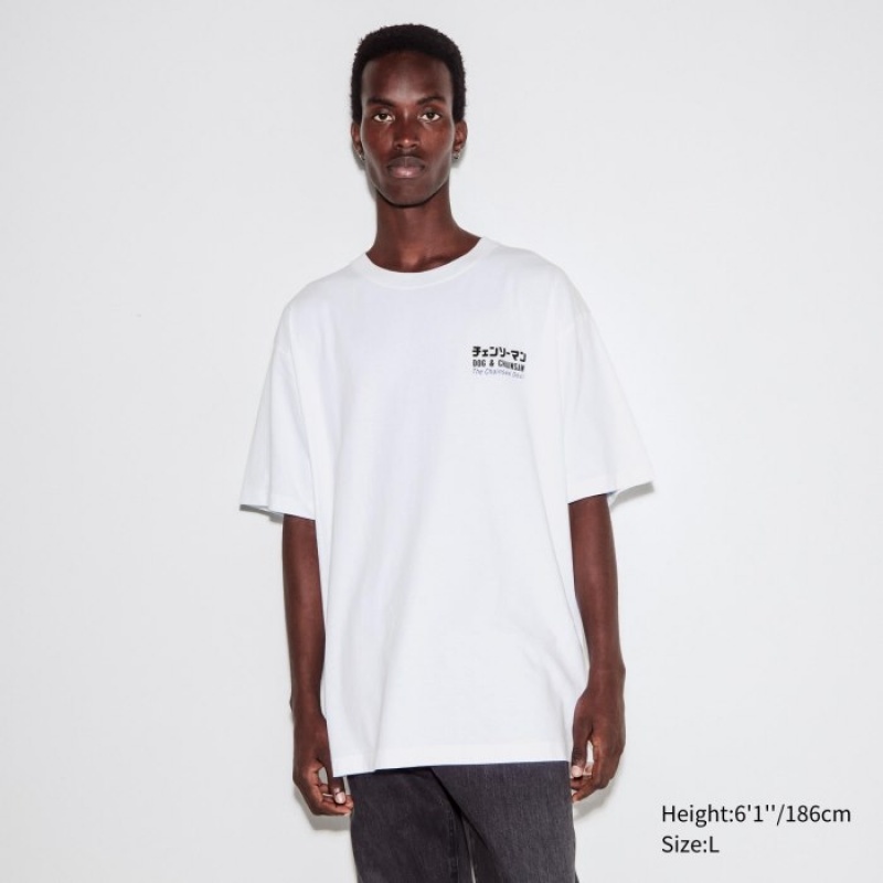 Women Uniqlo Chainsaw Man × Kosuke Kawamura UT Oversized Short-Sleeve Pochita T Shirts White | 2970881