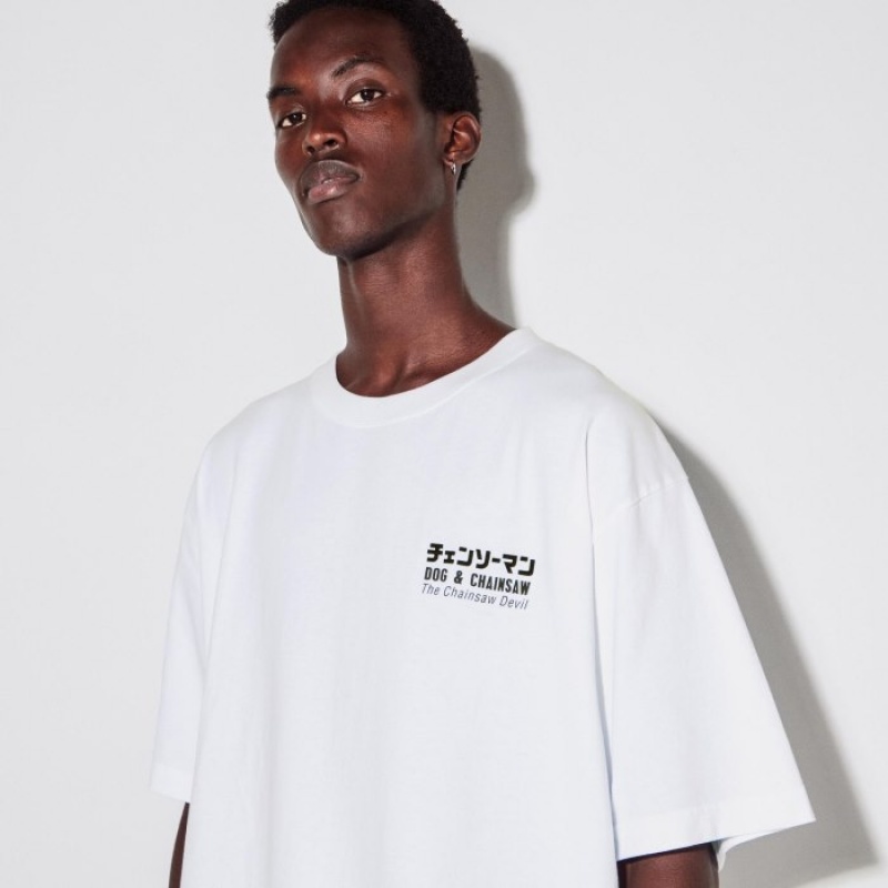 Women Uniqlo Chainsaw Man × Kosuke Kawamura UT Oversized Short-Sleeve Pochita T Shirts White | 2970881