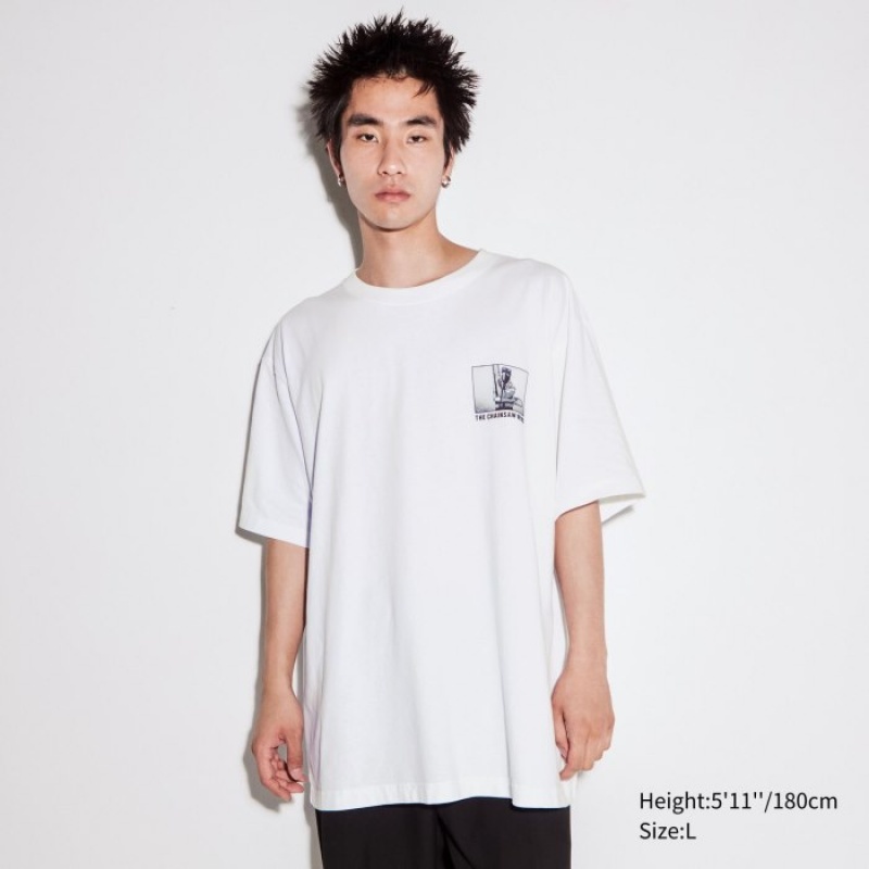 Women Uniqlo Chainsaw Man × Kosuke Kawamura UT Oversized Short-Sleeve Denji T Shirts White | 7204099