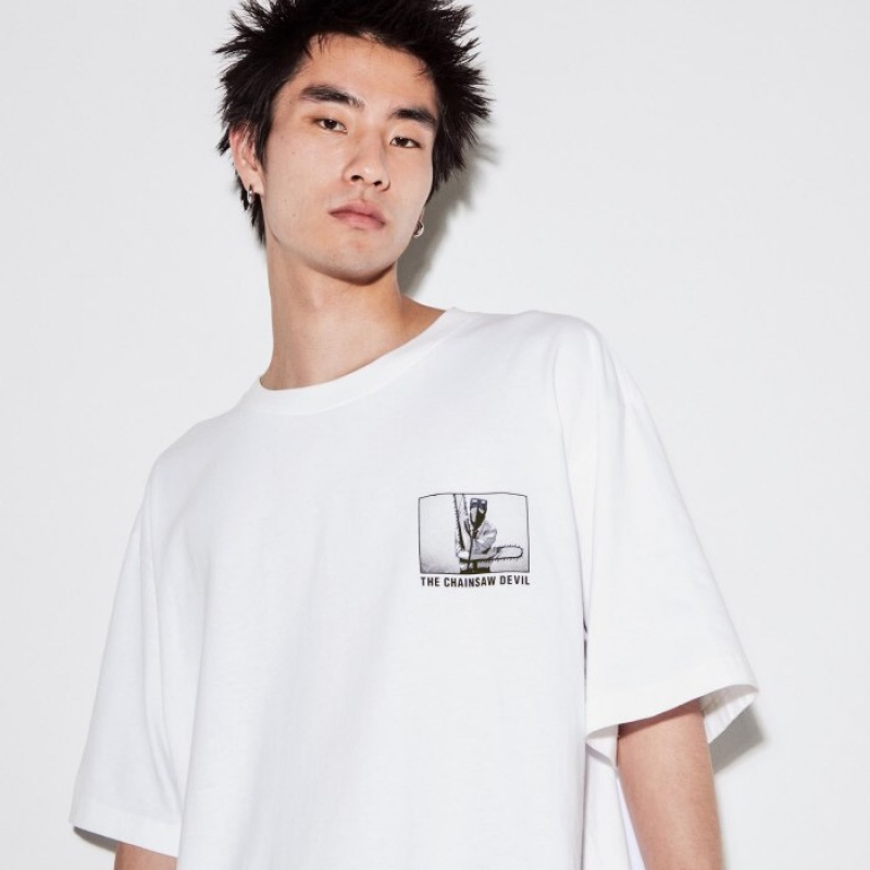 Women Uniqlo Chainsaw Man × Kosuke Kawamura UT Oversized Short-Sleeve Denji T Shirts White | 7204099