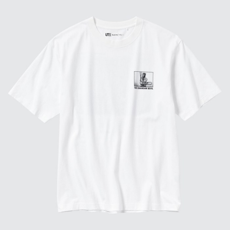 Women Uniqlo Chainsaw Man × Kosuke Kawamura UT Oversized Short-Sleeve Denji T Shirts White | 7204099