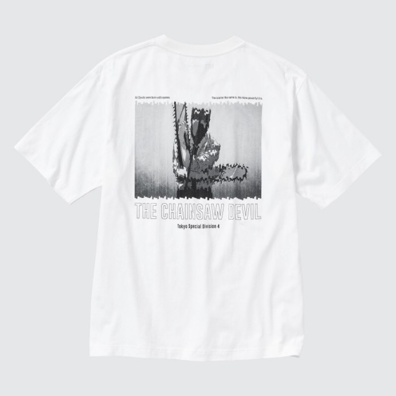 Women Uniqlo Chainsaw Man × Kosuke Kawamura UT Oversized Short-Sleeve Denji T Shirts White | 7204099