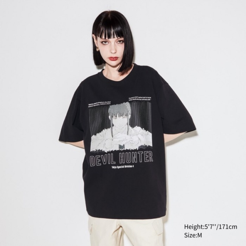 Women Uniqlo Chainsaw Man × Kosuke Kawamura UT Oversized Short-Sleeve Makima T Shirts Black | 4024608