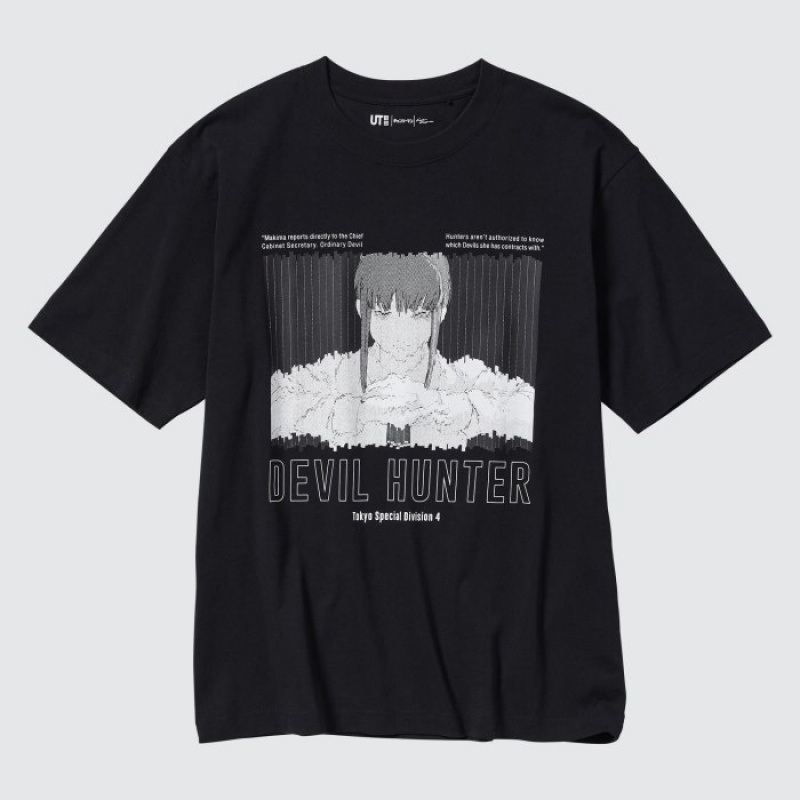 Women Uniqlo Chainsaw Man × Kosuke Kawamura UT Oversized Short-Sleeve Makima T Shirts Black | 4024608