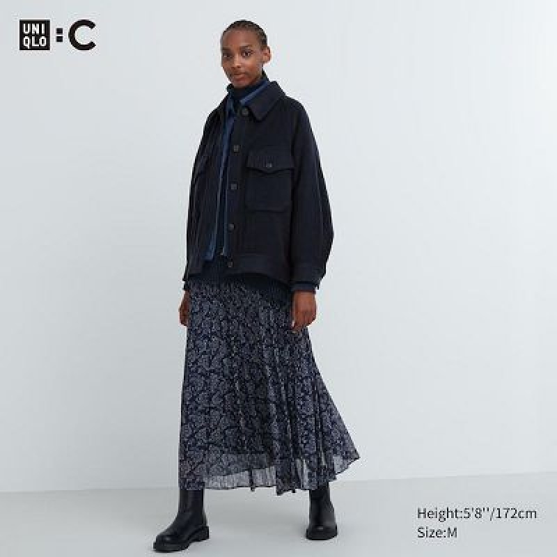 Women Uniqlo Chiffon Pleated Skirts Blue | 7008804
