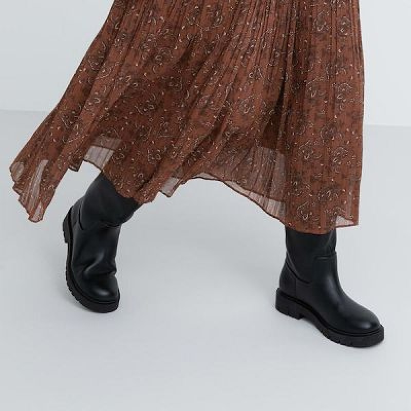 Women Uniqlo Chiffon Pleated Skirts Brown | 5816276