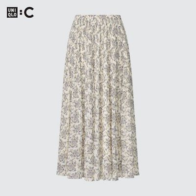 Women Uniqlo Chiffon Pleated Skirts White | 6148755