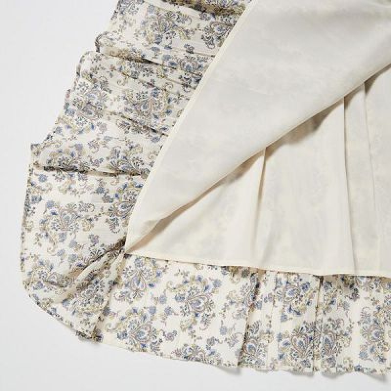 Women Uniqlo Chiffon Pleated Skirts White | 6148755