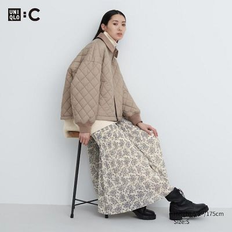 Women Uniqlo Chiffon Pleated Skirts White | 6148755