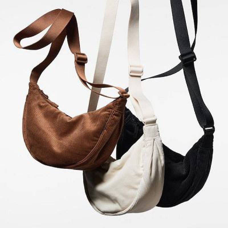Women Uniqlo Corduroy Round Mini Crossbody Bags Black | 6672264