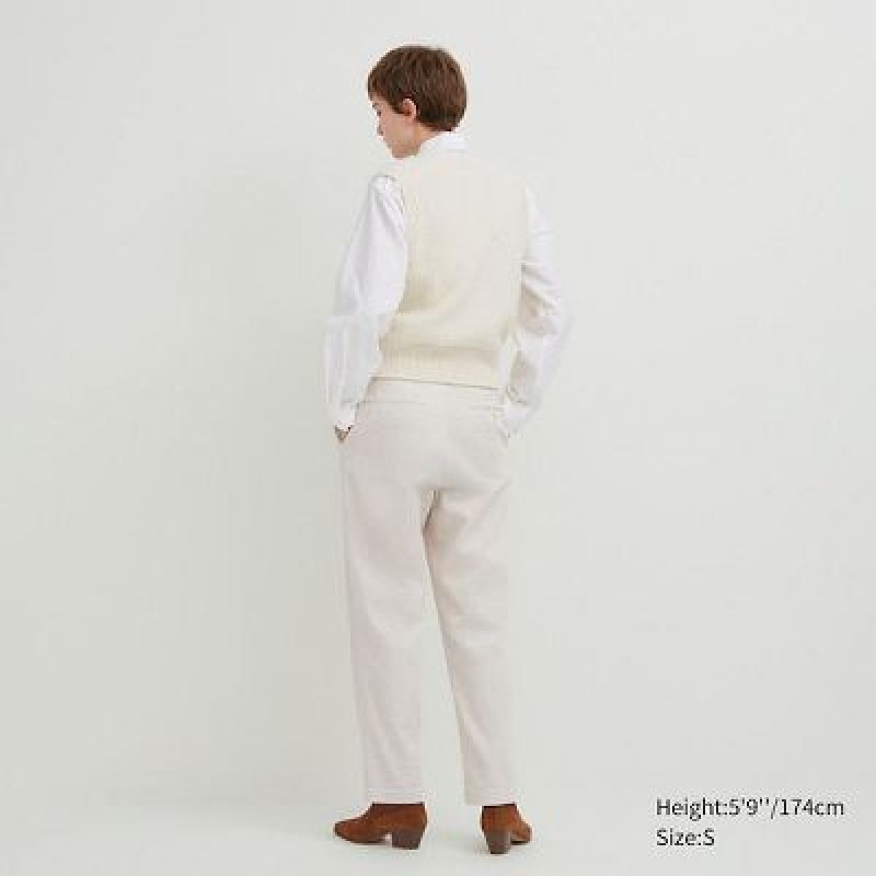 Women Uniqlo Corduroy Tapered Ankle Pants White | 5752271