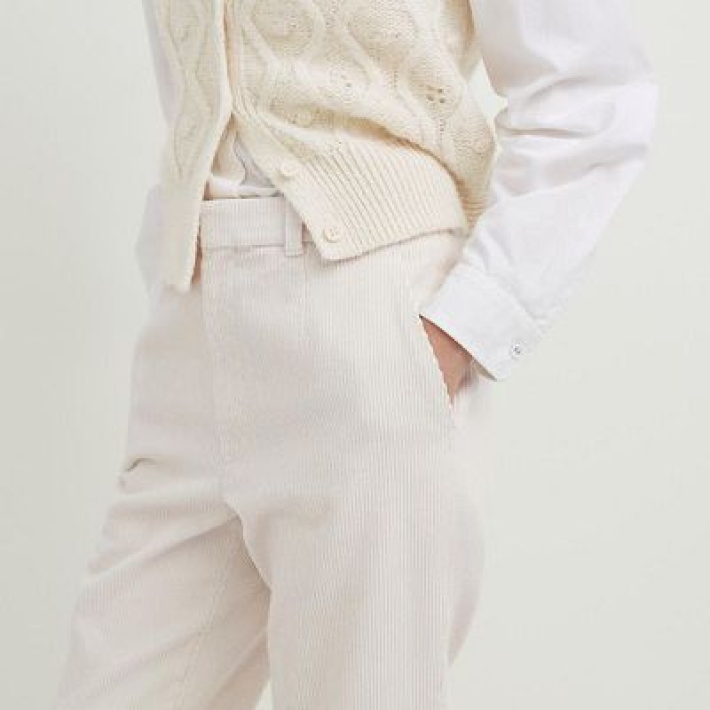 Women Uniqlo Corduroy Tapered Ankle Pants White | 5752271