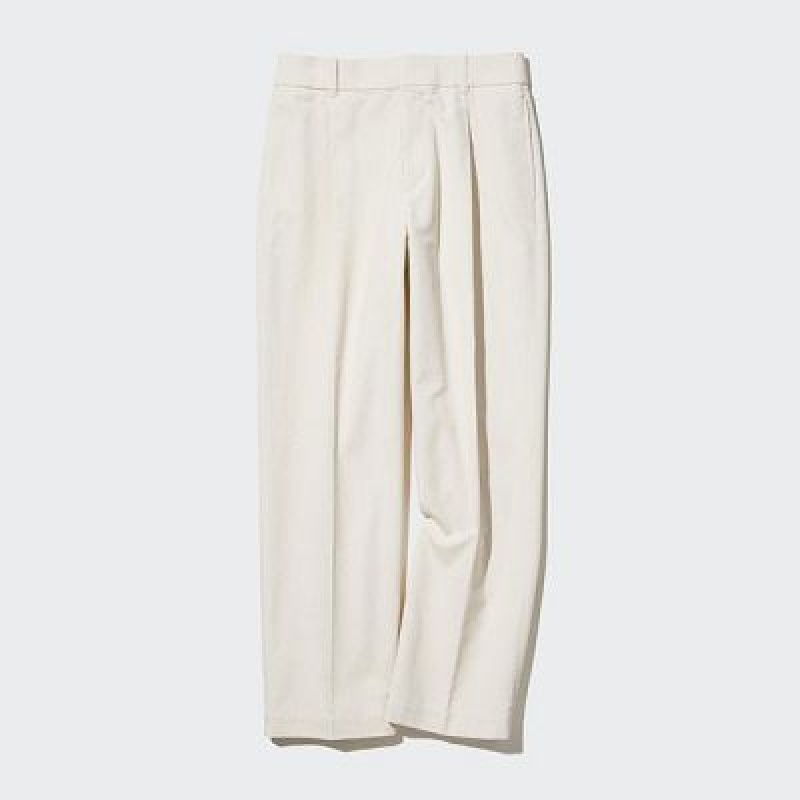Women Uniqlo Corduroy Wide-Fit Pleated Pants White | 7362058