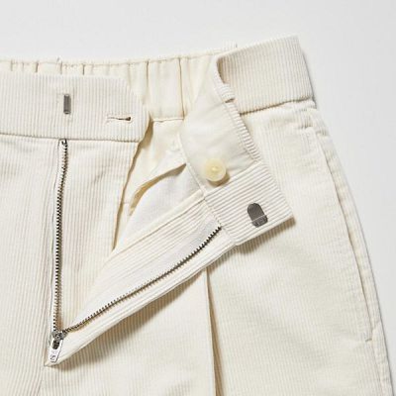 Women Uniqlo Corduroy Wide-Fit Pleated Pants White | 7362058
