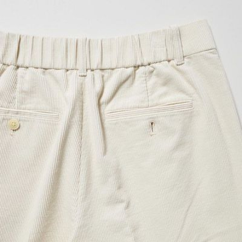 Women Uniqlo Corduroy Wide-Fit Pleated Pants White | 7362058