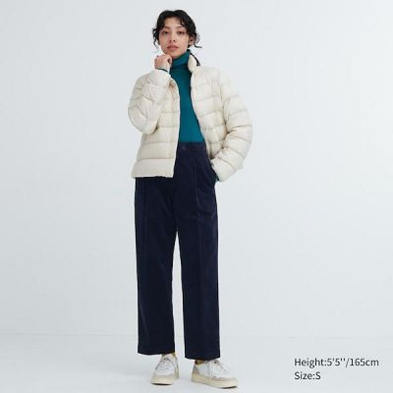 Women Uniqlo Corduroy Wide-Fit Pleated Pants Navy | 4162042
