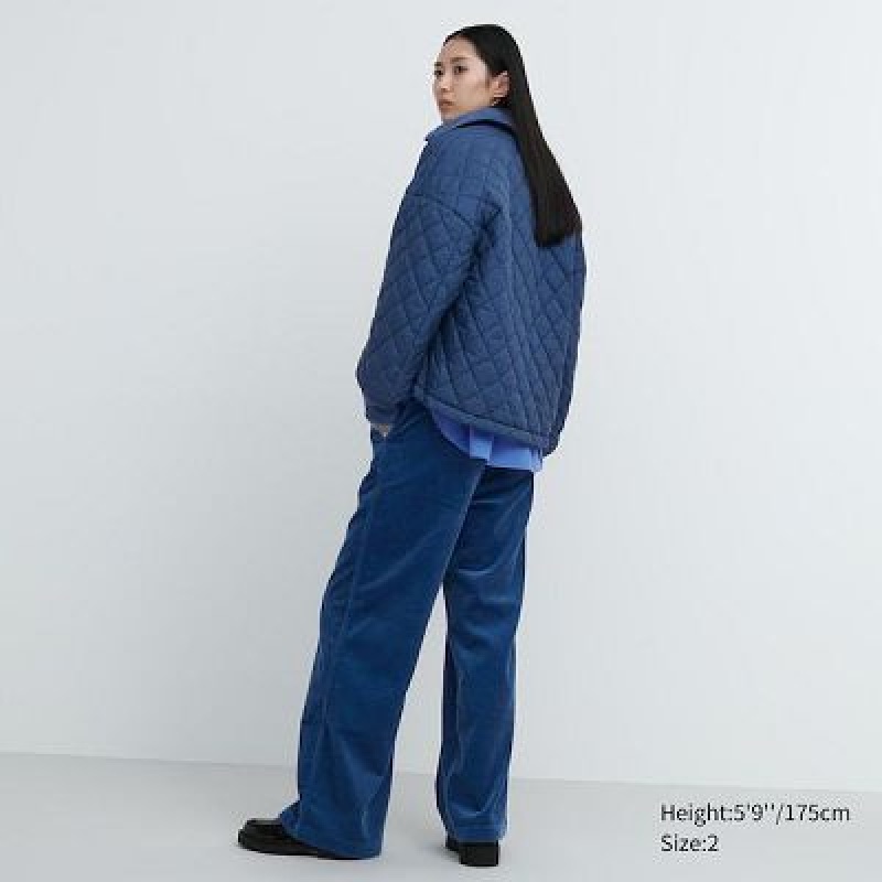 Women Uniqlo Corduroy Wide Pants Blue | 8081317