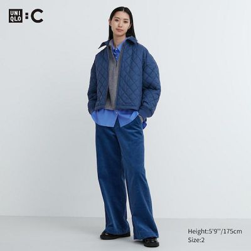 Women Uniqlo Corduroy Wide Pants Blue | 8081317