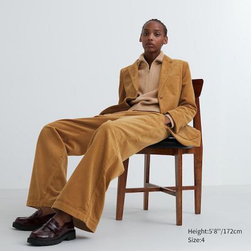 Women Uniqlo Corduroy Wide Pants Brown | 2051416
