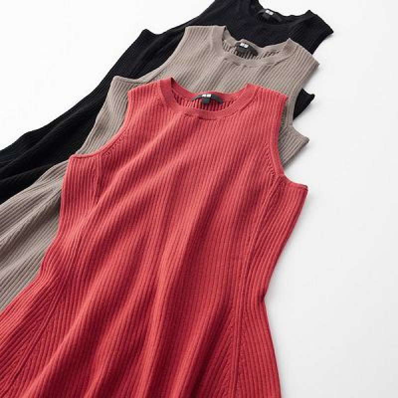 Women Uniqlo Cotton Blend Knit Sleeveless Dress Red | 1713108
