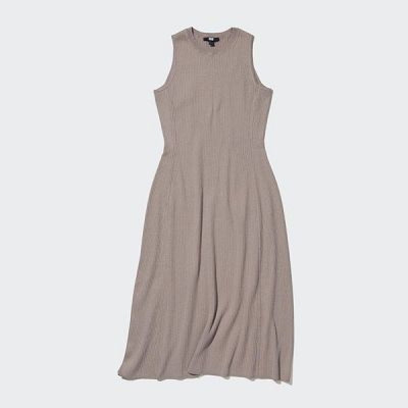 Women Uniqlo Cotton Blend Knit Sleeveless Dress Beige | 9537289