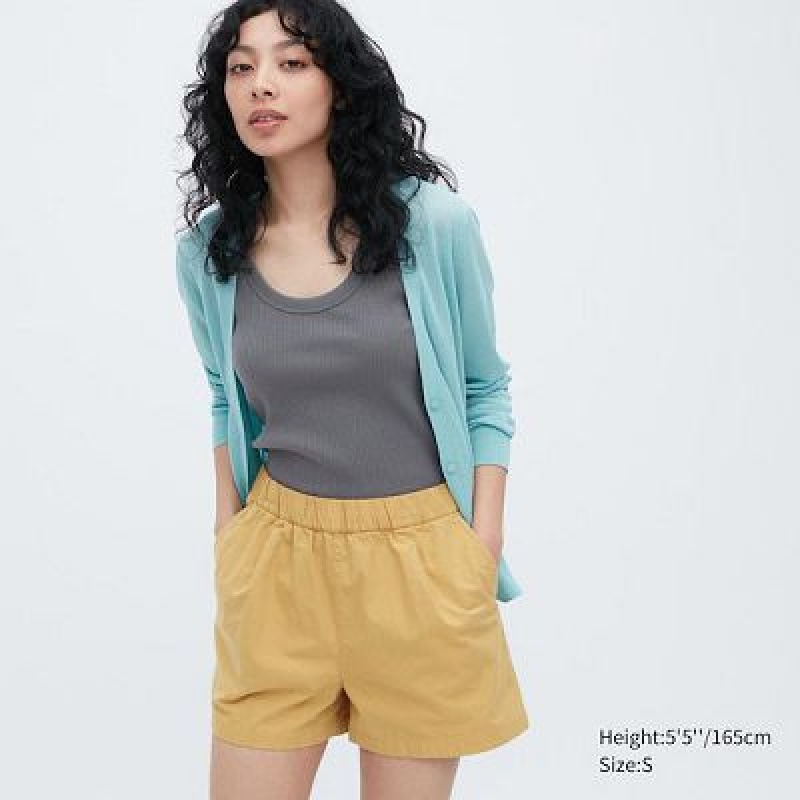 Women Uniqlo Cotton Easy Shorts Yellow | 7401448