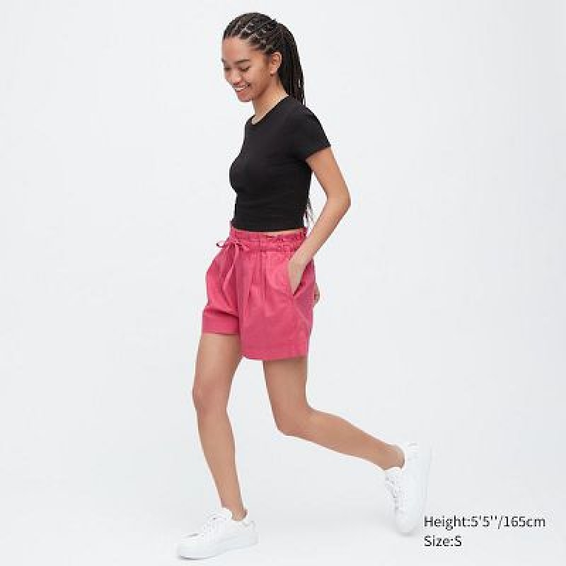 Women Uniqlo Cotton Linen Shorts Pink | 5024306