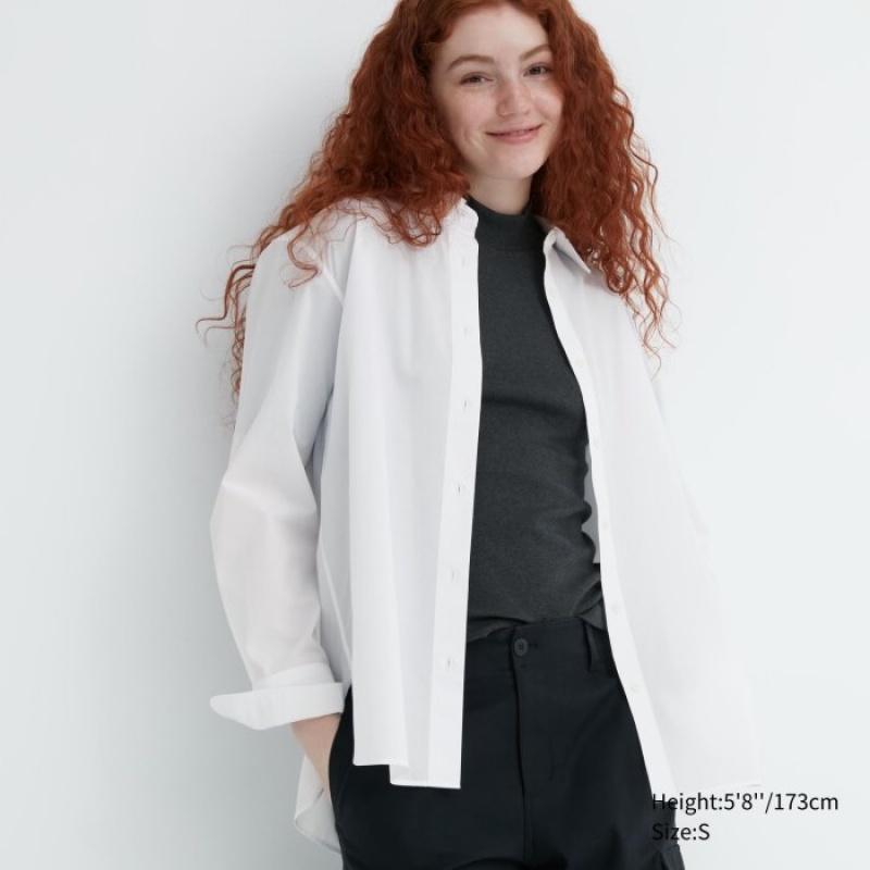Women Uniqlo Cotton Long-Sleeve Shirts White | 5427247