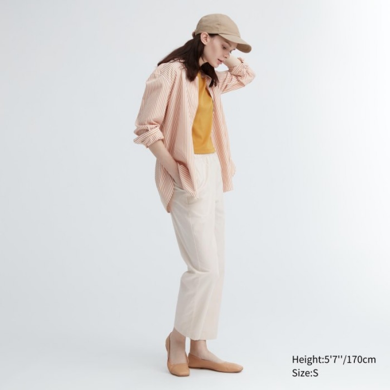 Women Uniqlo Cotton Relaxed Ankle Lounge Pants White | 804438