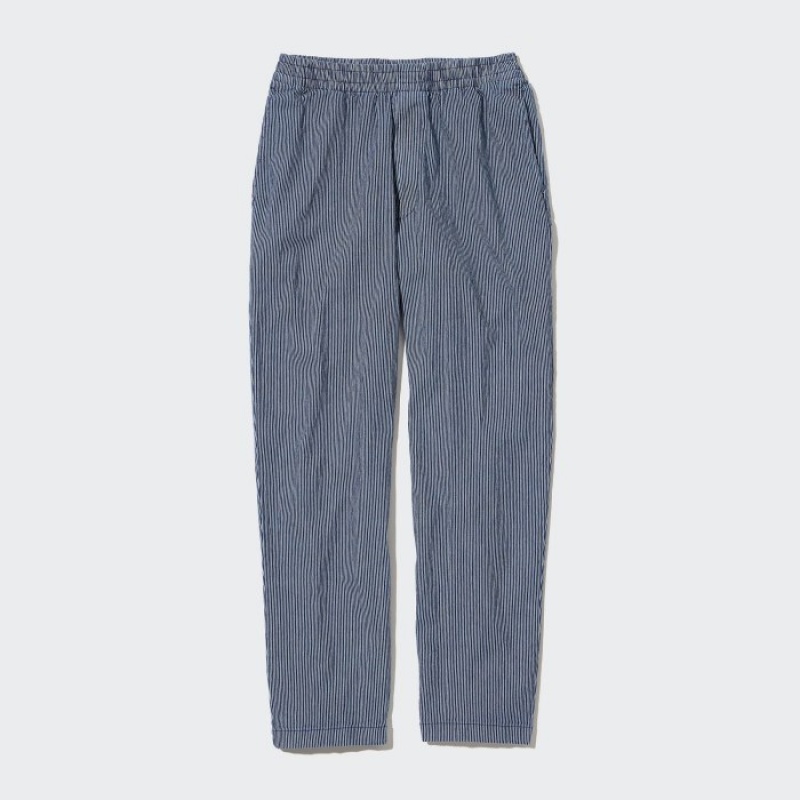Women Uniqlo Cotton Relaxed Ankle Pants Blue | 8101517