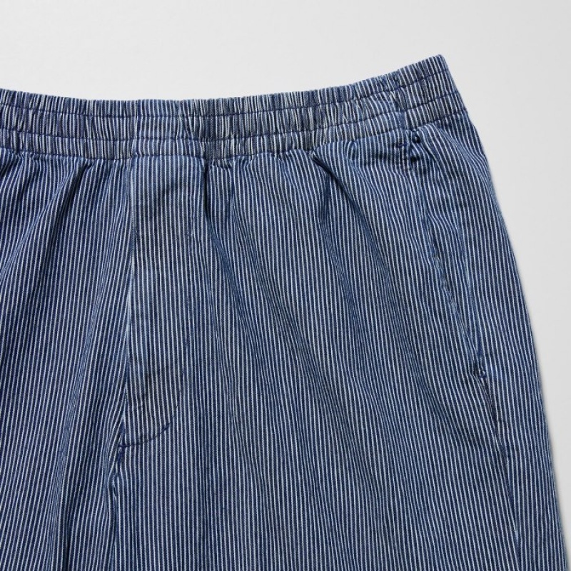 Women Uniqlo Cotton Relaxed Ankle Pants Blue | 8101517