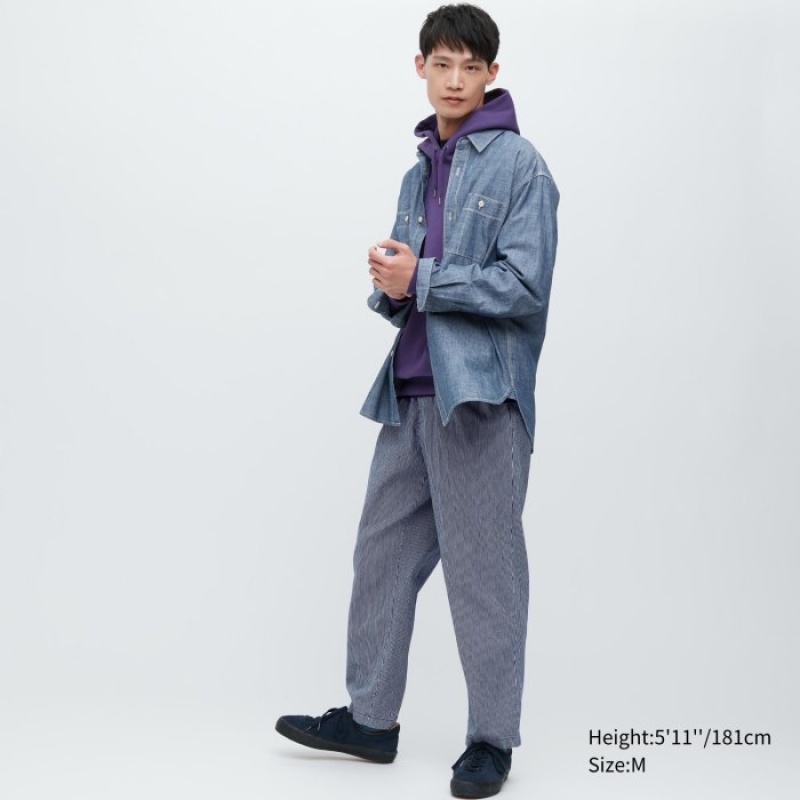 Women Uniqlo Cotton Relaxed Ankle Pants Blue | 8101517