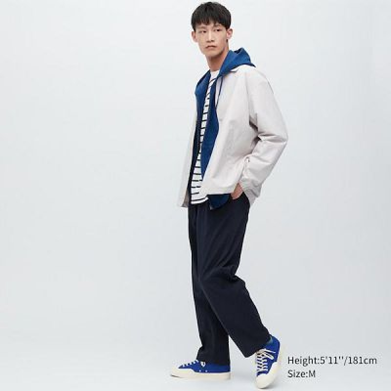 Women Uniqlo Cotton Relaxed Ankle Pants Navy | 1541061