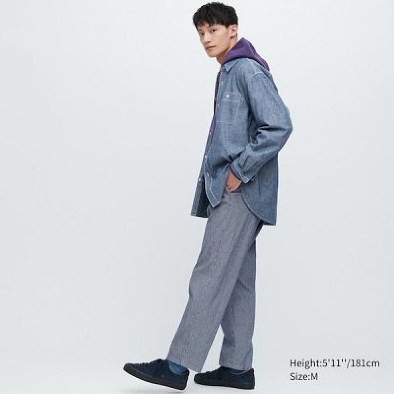 Women Uniqlo Cotton Relaxed Ankle Pants Blue | 5336677