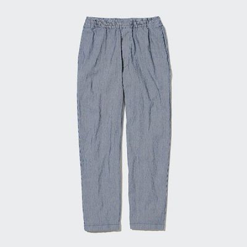 Women Uniqlo Cotton Relaxed Ankle Pants Blue | 5336677