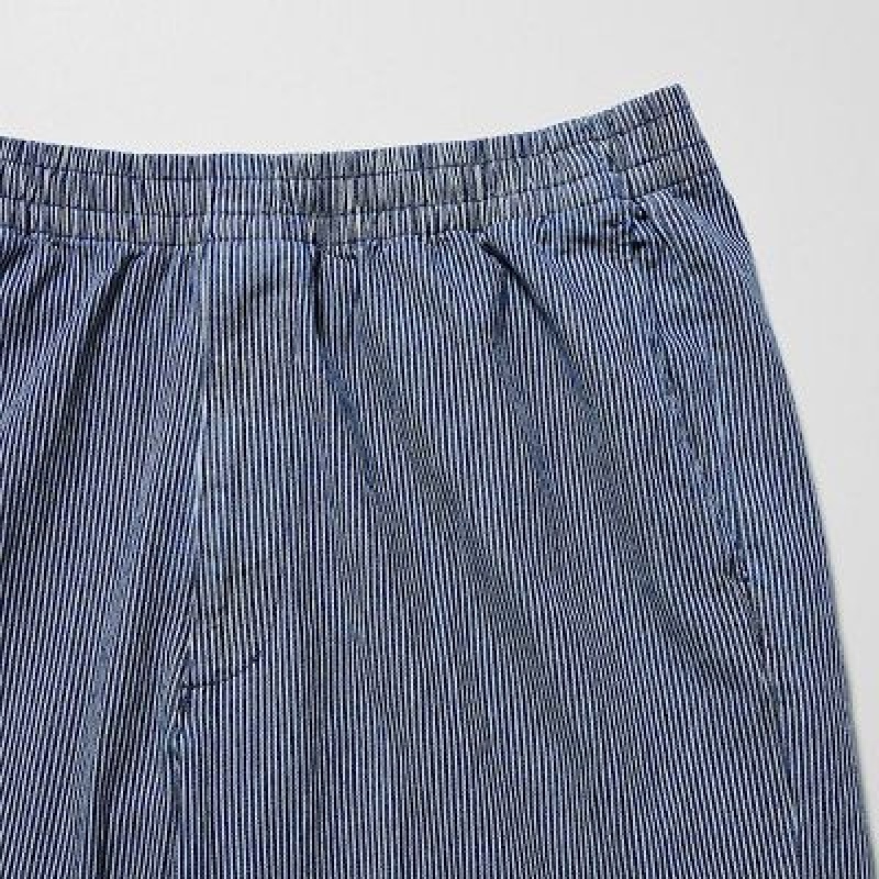Women Uniqlo Cotton Relaxed Ankle Pants Blue | 5336677