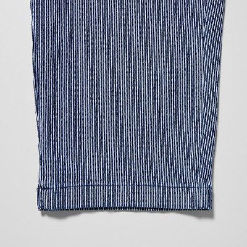 Women Uniqlo Cotton Relaxed Ankle Pants Blue | 5336677