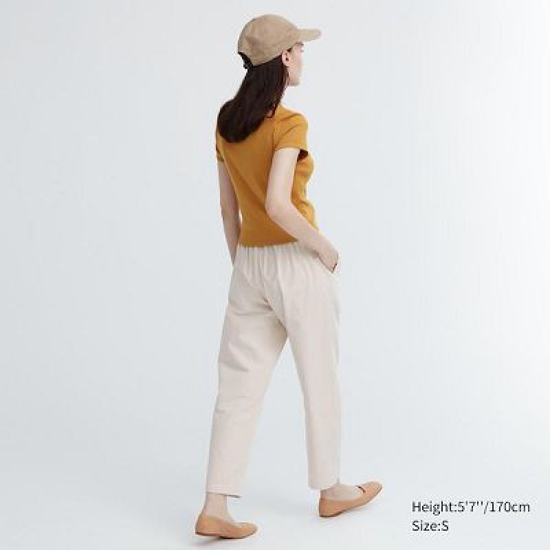 Women Uniqlo Cotton Relaxed Ankle Pants White | 415184