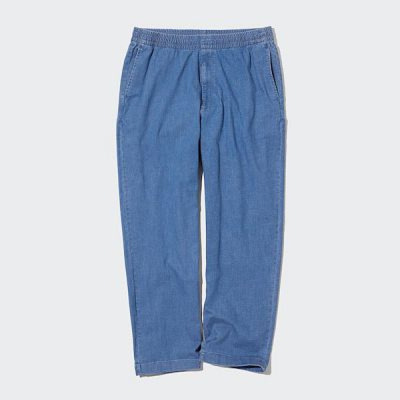 Women Uniqlo Cotton Relaxed Ankle Pants Blue | 8378261