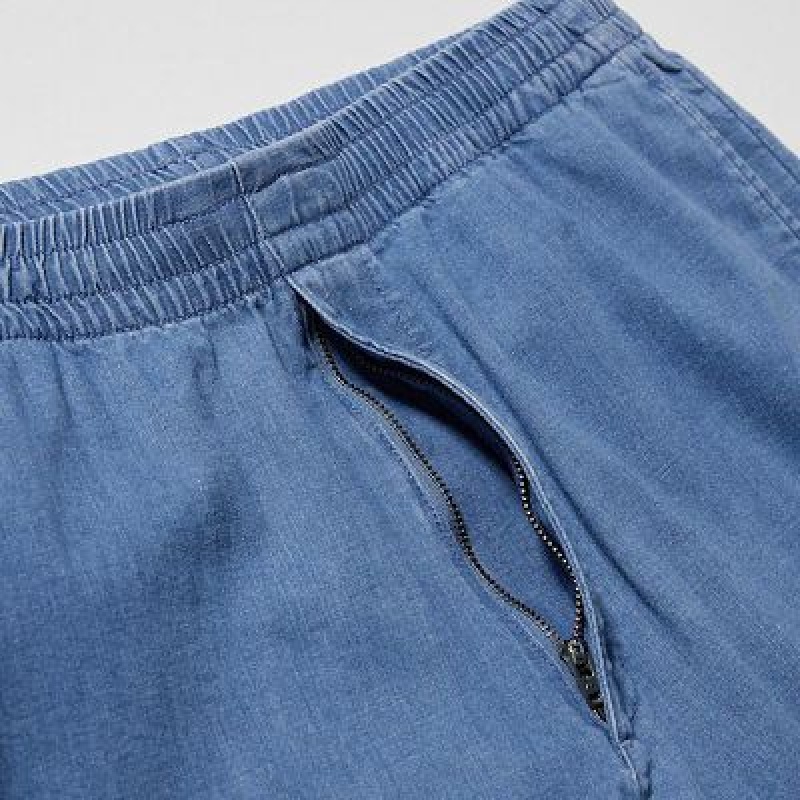 Women Uniqlo Cotton Relaxed Ankle Pants Blue | 8378261