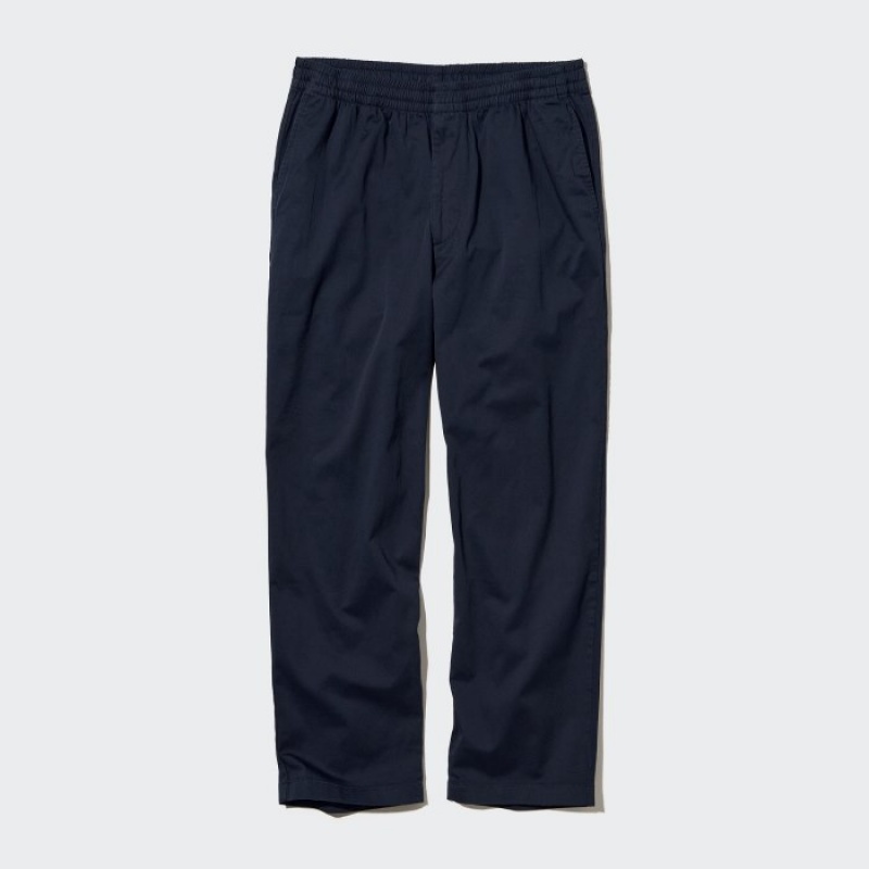Women Uniqlo Cotton Relaxed Ankle Pants Navy | 9099799