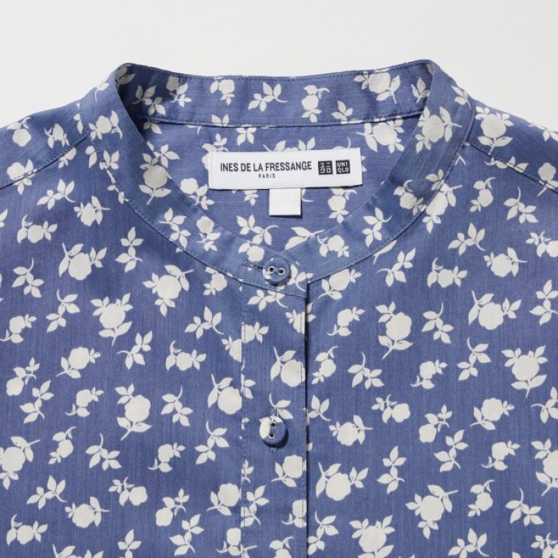 Women Uniqlo Cotton Silk Long-Sleeve Tunic Shirts Blue | 6683629