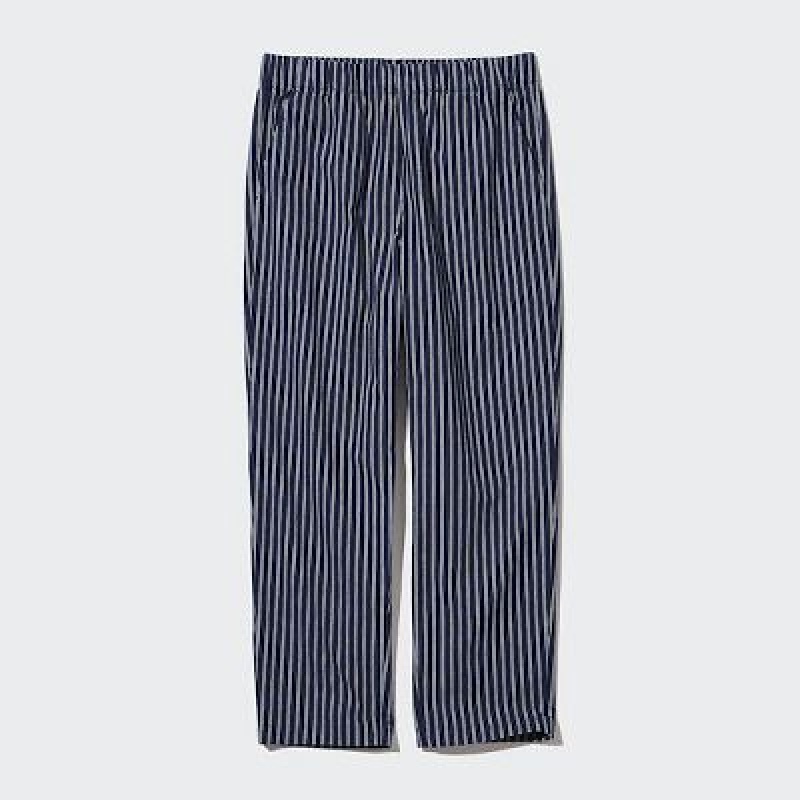 Women Uniqlo Cotton Striped Relaxed Ankle Pants Navy | 5145674