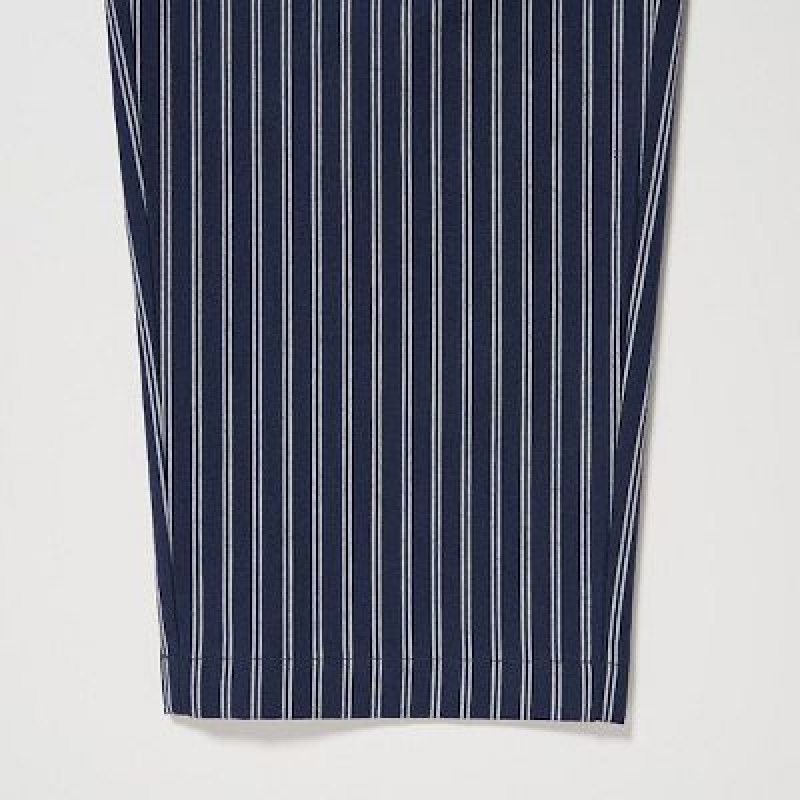 Women Uniqlo Cotton Striped Relaxed Ankle Pants Navy | 5145674