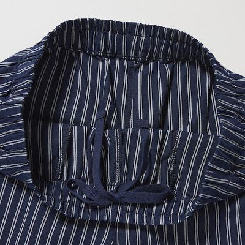 Women Uniqlo Cotton Striped Relaxed Ankle Pants Navy | 5145674